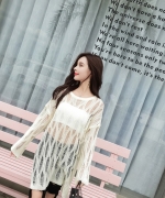 韓版寬鬆慵懶縷空長袖中長款針織薄衫