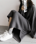 韓版寬鬆中長款套頭蝙蝠袖慵懶針織連身裙